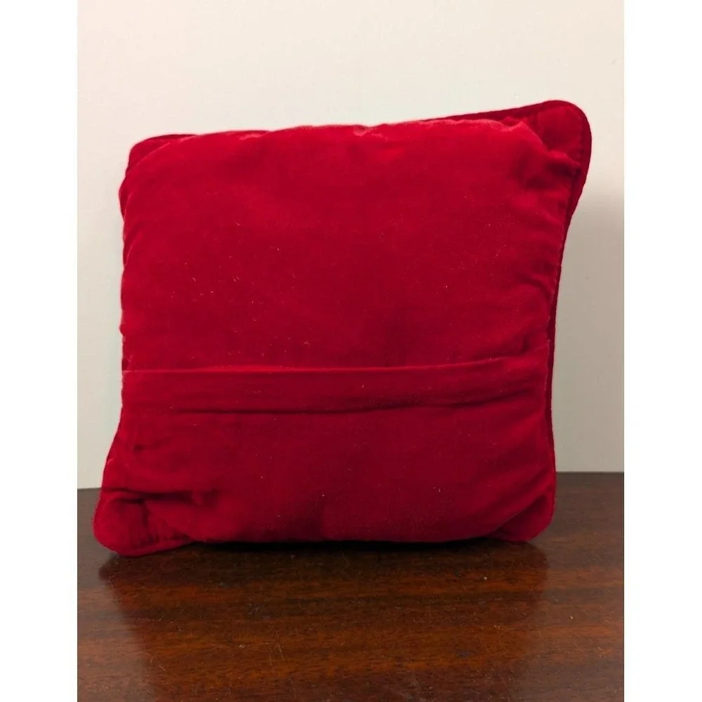 Vintage Wool Needlepoint Santa Christmas Pillow 10x10 Velvet Back Holiday Decor